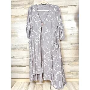 CHALET Et Ceci Womens S Gray Abstract Bamboo Blend Lagenlook Duster Cardigan